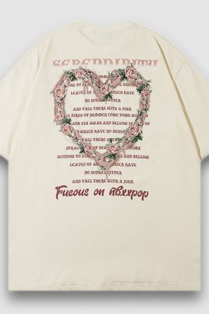 Style Core Aesthetics, New Style Trends Flower Heart Pattern Printed Tee