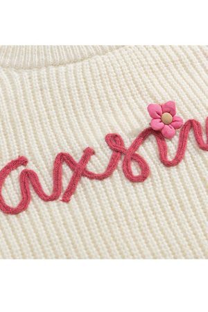 Style Core Aesthetics, New Style Trends Flower & Letter Pattern Cropped Sweater