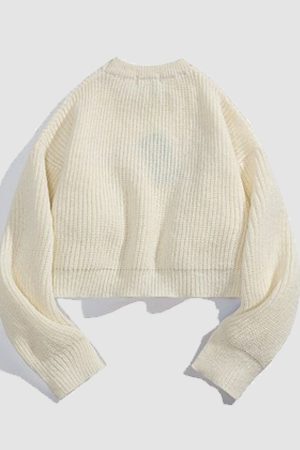 Style Core Aesthetics, New Style Trends Flower & Letter Pattern Cropped Sweater