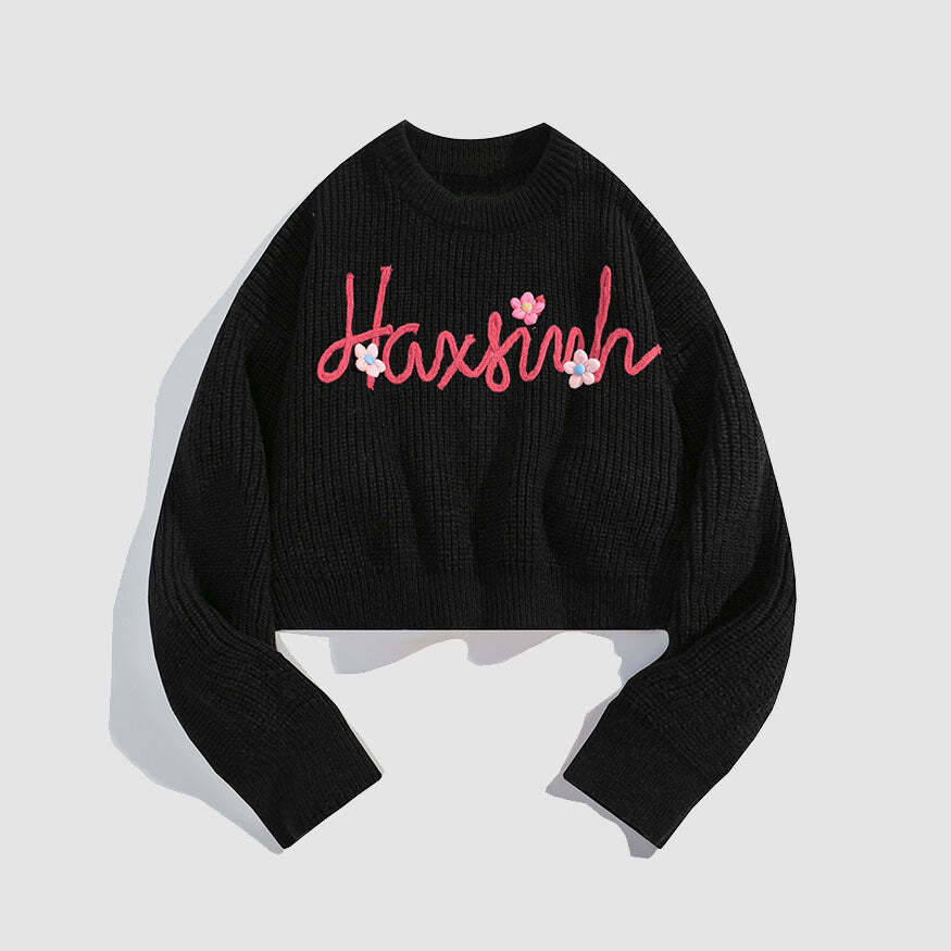 Style Core Aesthetics, New Style Trends Flower & Letter Pattern Cropped Sweater