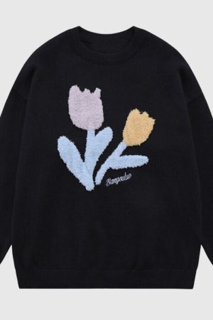 Style Core Aesthetics, New Style Trends Flower Pattern Embroidered Pullover