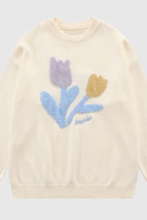 Style Core Aesthetics, New Style Trends Flower Pattern Embroidered Pullover