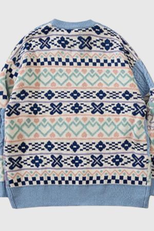 Style Core Aesthetics, New Style Trends Flower Pattern Stitching Knit Pullover