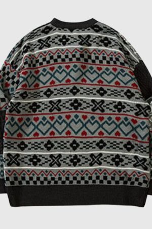 Style Core Aesthetics, New Style Trends Flower Pattern Stitching Knit Pullover