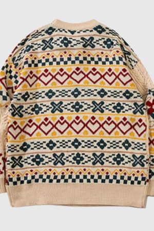 Style Core Aesthetics, New Style Trends Flower Pattern Stitching Knit Pullover