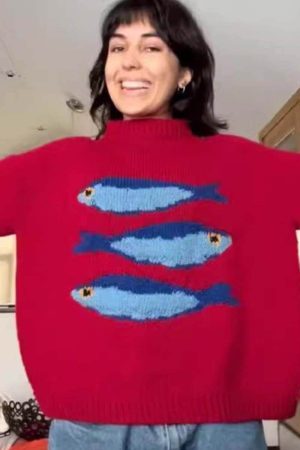 Style Core Aesthetics, New Style Trends Fluffy Knit  Fish Sweater