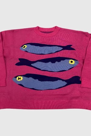 Style Core Aesthetics, New Style Trends Fluffy Knit  Fish Sweater