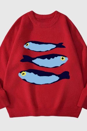 Style Core Aesthetics, New Style Trends Fluffy Knit  Fish Sweater