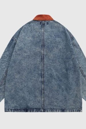 Style Core Aesthetics, New Style Trends Foliage Embroidered Multi-Pocket Denim Jacket