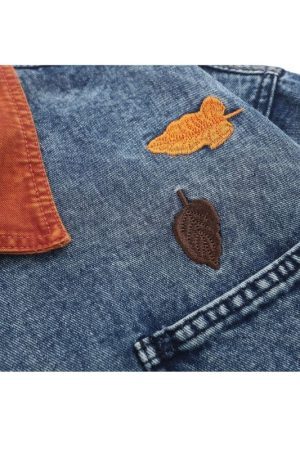 Style Core Aesthetics, New Style Trends Foliage Embroidered Multi-Pocket Denim Jacket