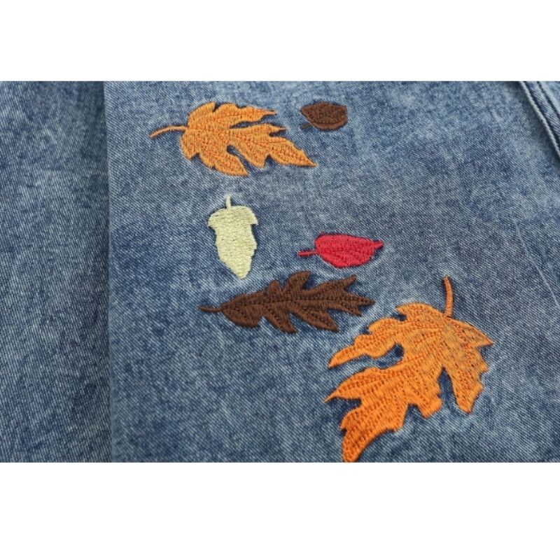 Style Core Aesthetics, New Style Trends Foliage Embroidered Multi-Pocket Denim Jacket Style Core Aesthetics, New Style Trends Foliage Embroidered Multi-Pocket Denim Jacket