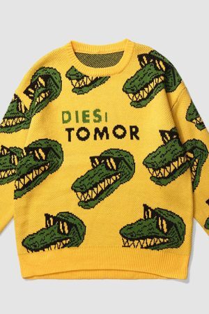 Style Core Aesthetics, New Style Trends Funny Crocodile Pattern Sweater