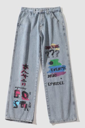 Style Core Aesthetics, New Style Trends Funny Graffiti Straight-Leg Jeans