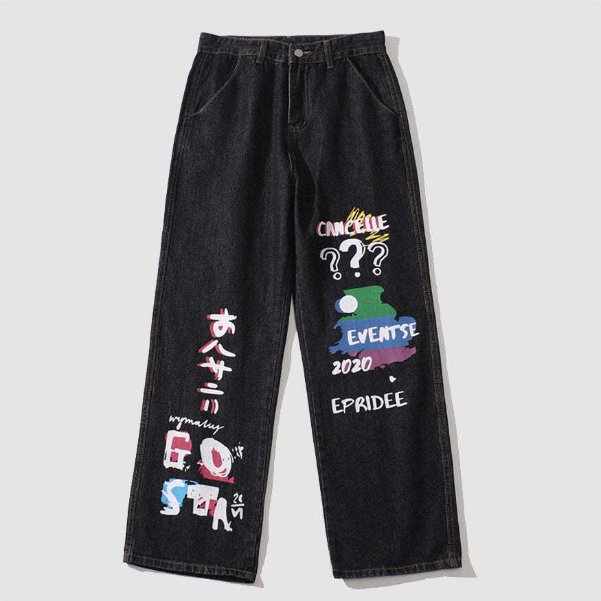 Style Core Aesthetics, New Style Trends Funny Graffiti Straight-Leg Jeans