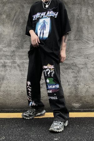 Style Core Aesthetics, New Style Trends Funny Graffiti Straight-Leg Jeans