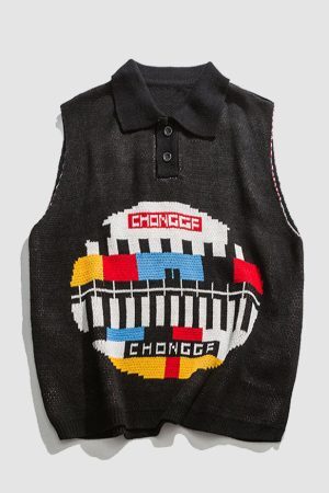 Style Core Aesthetics, New Style Trends Funny Graphic Pattern Vest Sweater