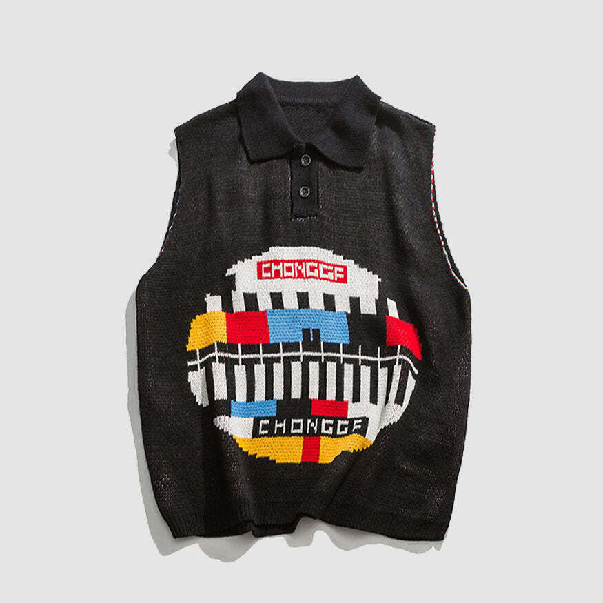 Style Core Aesthetics, New Style Trends Funny Graphic Pattern Vest Sweater