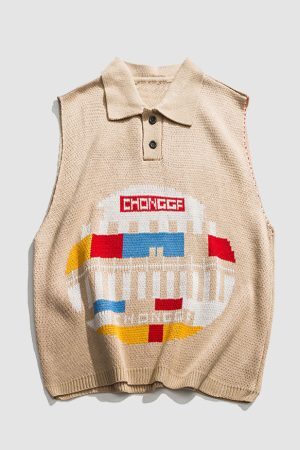 Style Core Aesthetics, New Style Trends Funny Graphic Pattern Vest Sweater