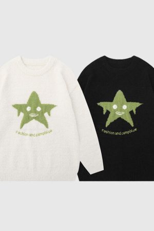 Style Core Aesthetics, New Style Trends Funny Star Pattern Embroidered Pullover