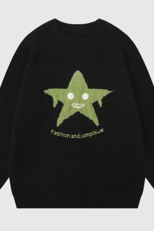 Style Core Aesthetics, New Style Trends Funny Star Pattern Embroidered Pullover