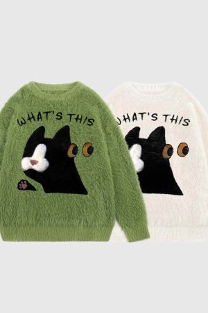 Style Core Aesthetics, New Style Trends Fuzzy Cat Design Sweater