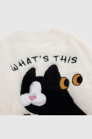 Style Core Aesthetics, New Style Trends Fuzzy Cat Design Sweater