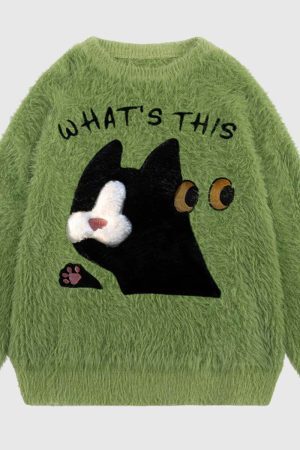 Style Core Aesthetics, New Style Trends Fuzzy Cat Design Sweater