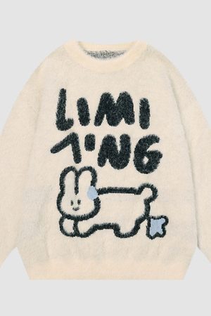 Style Core Aesthetics, New Style Trends Fuzzy Rabbit Pattern Sweater