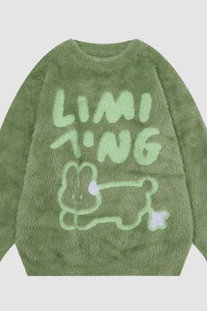 Style Core Aesthetics, New Style Trends Fuzzy Rabbit Pattern Sweater