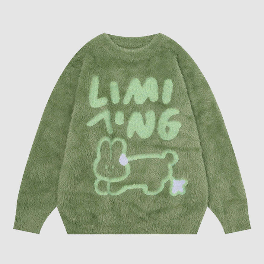 Style Core Aesthetics, New Style Trends Fuzzy Rabbit Pattern Sweater
