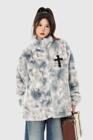 Style Core Aesthetics, New Style Trends Fuzzy Tie-Dye Sherpa Padded Jacket