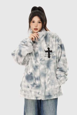 Style Core Aesthetics, New Style Trends Fuzzy Tie-Dye Sherpa Padded Jacket