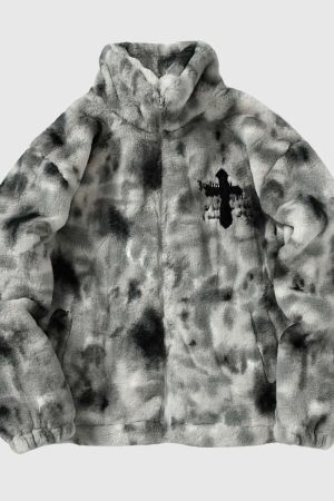 Style Core Aesthetics, New Style Trends Fuzzy Tie-Dye Sherpa Padded Jacket