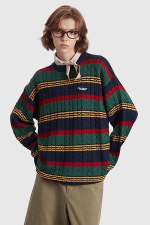 Style Core Aesthetics, New Style Trends Geometric Print Colorblock Sweater