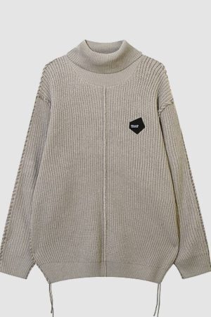Style Core Aesthetics, New Style Trends Geometry Label Turtleneck Sweater