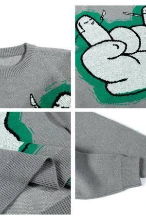Style Core Aesthetics, New Style Trends Gesture Print Knitted Sweater