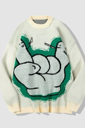 Style Core Aesthetics, New Style Trends Gesture Print Knitted Sweater