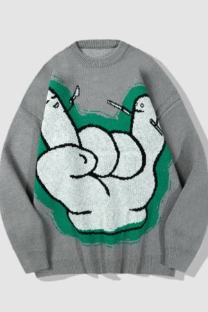 Style Core Aesthetics, New Style Trends Gesture Print Knitted Sweater