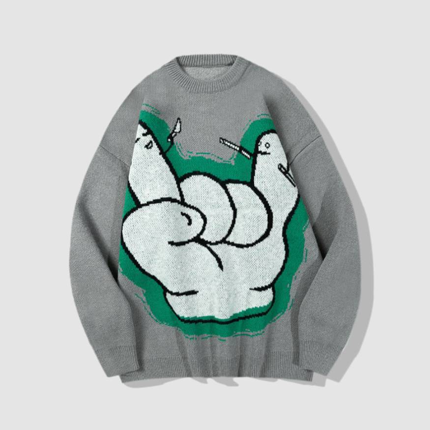 Style Core Aesthetics, New Style Trends Gesture Print Knitted Sweater