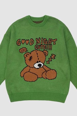 Style Core Aesthetics, New Style Trends GOOD NIGHT Bear Pattern Sweater