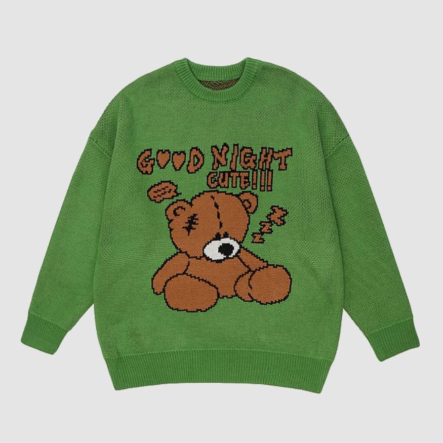 Style Core Aesthetics, New Style Trends GOOD NIGHT Bear Pattern Sweater