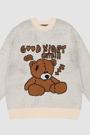 Style Core Aesthetics, New Style Trends GOOD NIGHT Bear Pattern Sweater