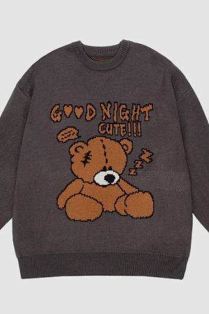 Style Core Aesthetics, New Style Trends GOOD NIGHT Bear Pattern Sweater