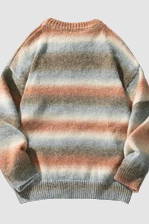 Style Core Aesthetics, New Style Trends Gradient Stripe Patchwork Knit Pullover