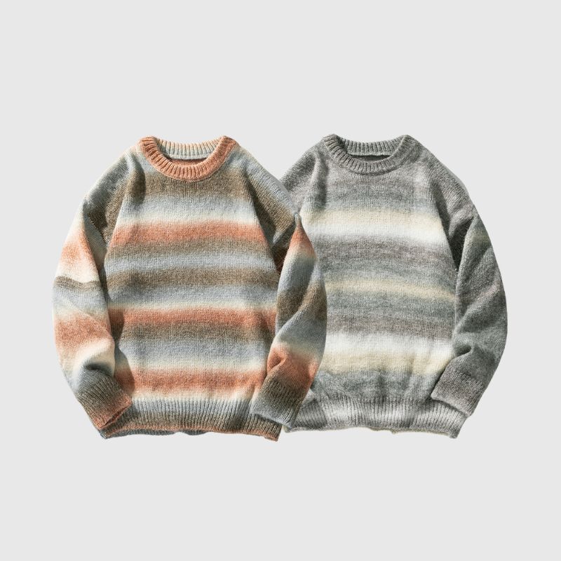 Style Core Aesthetics, New Style Trends Gradient Stripe Patchwork Knit Pullover Style Core Aesthetics, New Style Trends Gradient Stripe Patchwork Knit Pullover