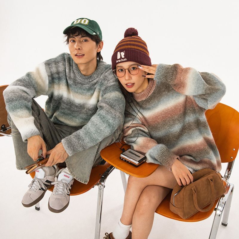 Style Core Aesthetics, New Style Trends Gradient Stripe Patchwork Knit Pullover Style Core Aesthetics, New Style Trends Gradient Stripe Patchwork Knit Pullover