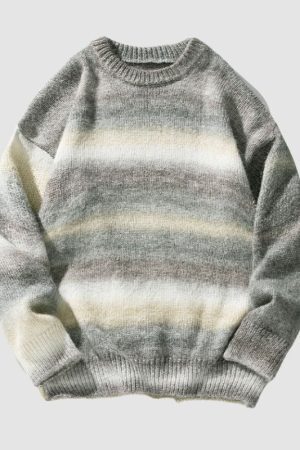 Style Core Aesthetics, New Style Trends Gradient Stripe Patchwork Knit Pullover