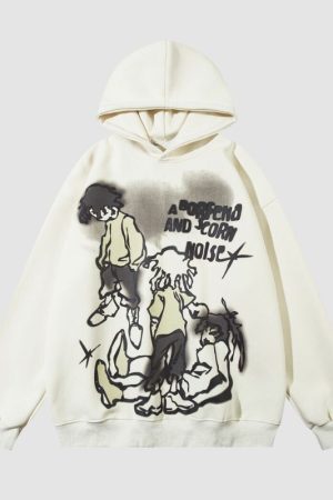 Style Core Aesthetics, New Style Trends Graffiti Line Person Pattern Printed Hoodies