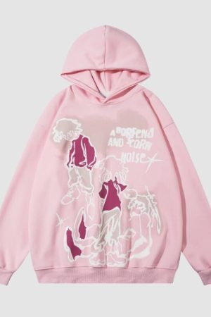 Style Core Aesthetics, New Style Trends Graffiti Line Person Pattern Printed Hoodies