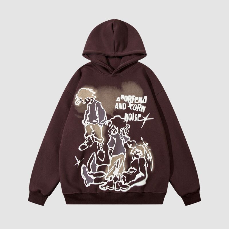 Style Core Aesthetics, New Style Trends Graffiti Line Person Pattern Printed Hoodies